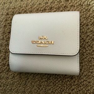Coach Cream Trifold Leather Wallet with Gold Logo